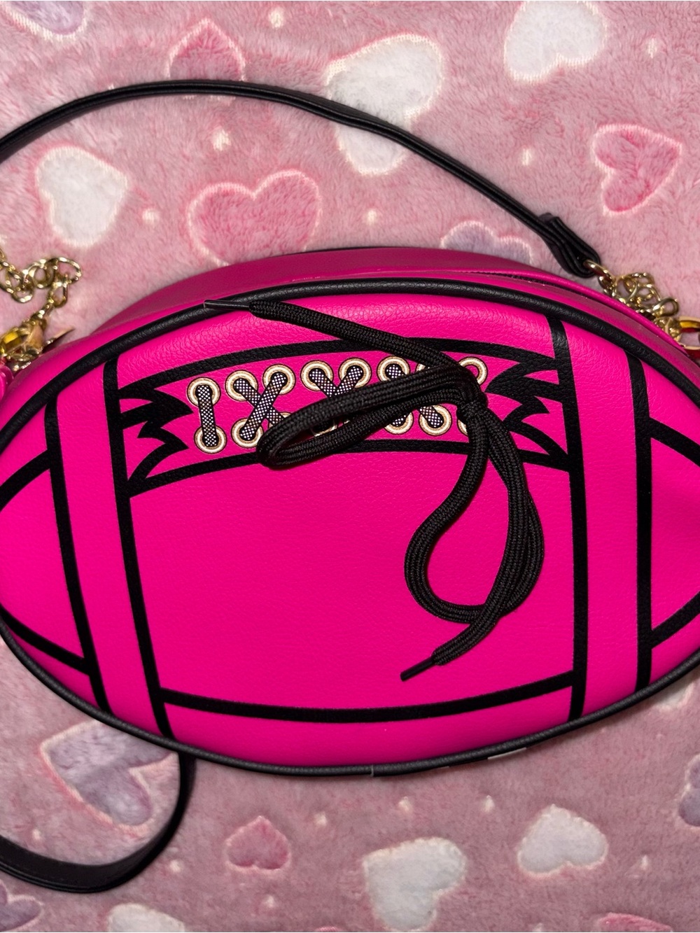 Betsey Johnson Hot Pink and Black Football Crossbody Bag